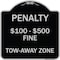 Signmission Penalty $100-$500 Fine Tow-Away Zone Heavy-Gauge Aluminum Sign, 18" x 18", BS-1818-23334 A-DES-BS-1818-23334 - alternate 1